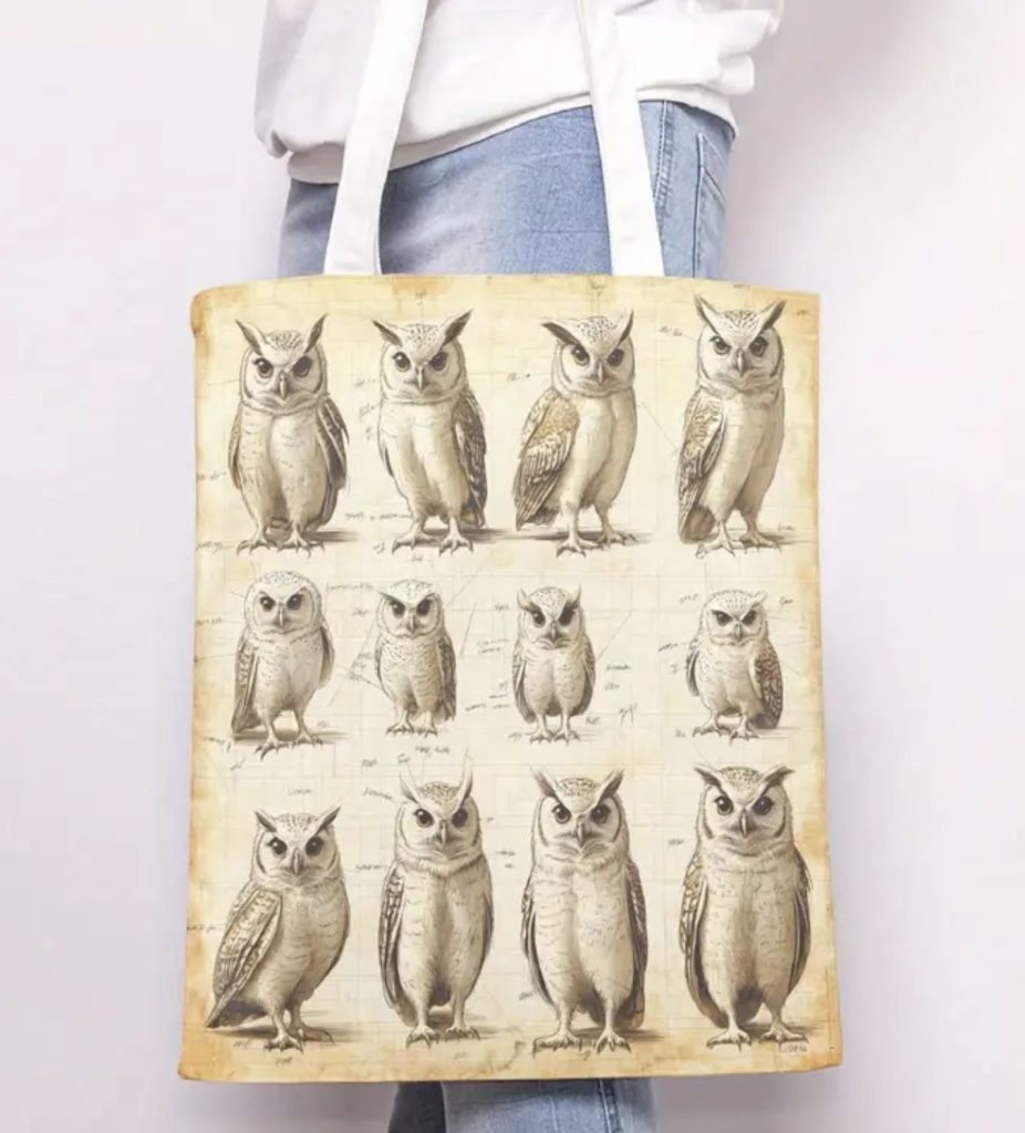 Owl tote bag - striking pencil design